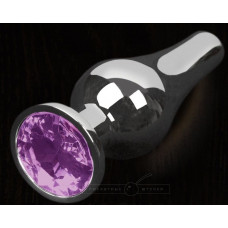 Серая анальная пробка с фиолетовым кристаллом - 8,5 см.