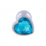 Серебристая анальная пробка с голубым кристаллом-сердцем - 7 см.