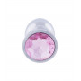 Серебристая анальная пробка с розовым кристаллом - 8,2 см.