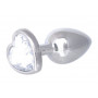 Серебристая анальная пробка с прозрачным кристаллом-сердцем - 7 см. 