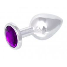 Серебристая анальная пробка с фиолетовым кристаллом - 8,2 см. 
