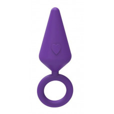 Фиолетовая конусовидная анальная пробка с колечком-ограничителем - 6,5 см.
