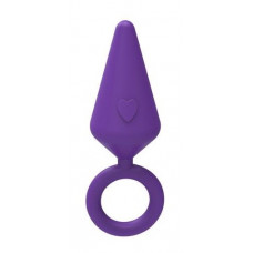 Фиолетовая конусовидная анальная пробка с колечком-ограничителем - 5 см.