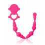 Розовая силиконовая анальная цепочка с ограничителем - 25 см.