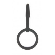 Черный уретральный силиконовый плаг с колечком-ограничителем - 4,5 см.