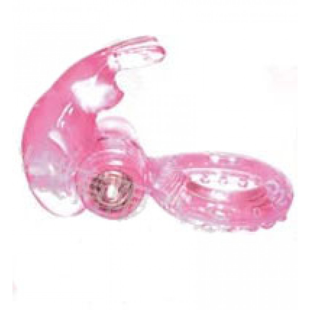 Розовое эрекционное кольцо с вибратором и клиторальным стимулятором-зайчиком (Sextoy 2011 00348-2)