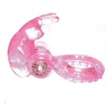 Розовое эрекционное кольцо с вибратором и клиторальным стимулятором-зайчиком