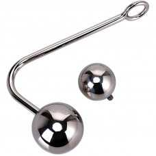Серебристый анальный крюк со сменными накручивающимися шариками на конце - 14 см.