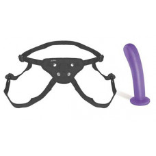 Черный силиконовый страпон с фиолетовым фаллосом, 16,5 см