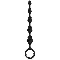 Черная анальная цепочка-елочка с колечком-ограничителем - 23,1 см.