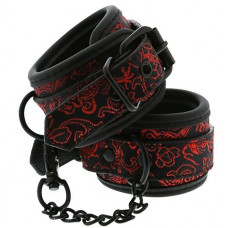 Черно-красные наручники с металлической цепочкой WRIST CUFFS