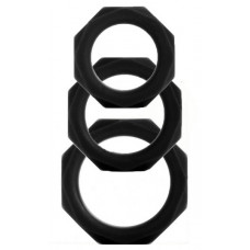 Набор чёрных эрекционных колец Octagon Rings 3 sizes (3 шт.)