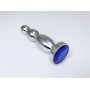 Серебристая анальная пробка-ёлочка с синим кристаллом - 13 см.