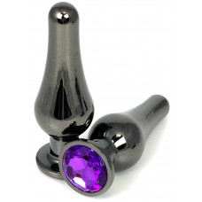 Черная удлиненная анальная пробка с фиолетовым кристаллом - 8 см.