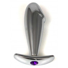 Серебристая пробка-фаллос с фиолетовым кристаллом – 9,5 см.
