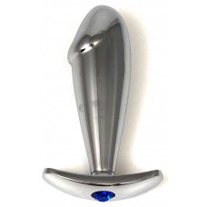 Серебристая пробка-фаллос с синим кристаллом – 9,5 см.