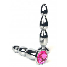 Серебристая удлиненная анальная ёлочка с розовым кристаллом - 12 см.