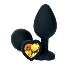 Черная силиконовая пробка с оранжевым кристаллом-сердцем - 8,5 см.