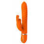 Оранжевый вибратор MIDNIGHT MAGIC со стимулятором клитора - 22 см. 