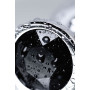 Серебристая коническая анальная пробка с черным кристаллом - 7 см.