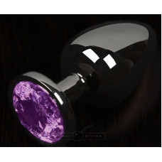 Графитовая анальная пробка с фиолетовым кристаллом - 6 см.