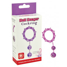 Фиолетовое эрекционное кольцо  Ball Banger Cock Ring с 2 утяжеляющими шариками