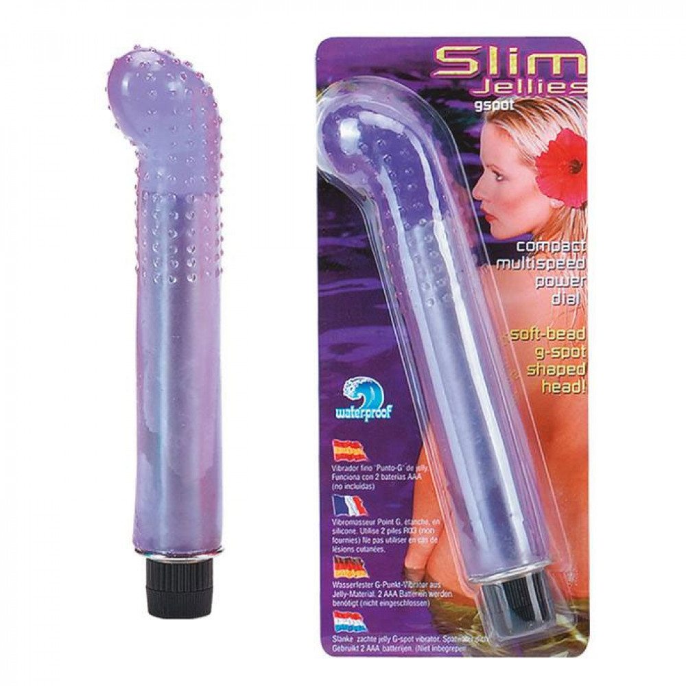 Водонепроницаемый фиолетовый массажер G-точки SLIM JELLY G-SPOT VIBRATOR - 15,2 см.