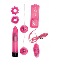 Набор CLEAR VIBRATORKIT: вибратор, вагинальные шарики, 2 эрекционных кольца и виброяйцо