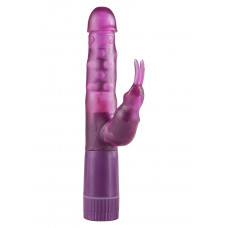Фиолетовый вибратор Bunny On A Budget с клиторальным зайчиком и вращением ствола - 25 см.