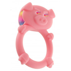 Розовое кольцо на пенис с вибрацией MAD PIGGY C-RING 