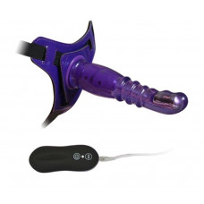 Фиолетовый страпон с вибрацией 10Mode Vibrations Harness-G spot Dong - 18,7 см.