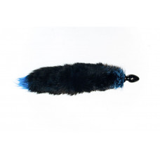 Малая чёрная анальная пробка с голубым лисьим хвостом