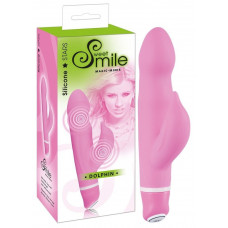 Розовый вибратор Smile Dolphin с клиторальным отростком - 16 см.