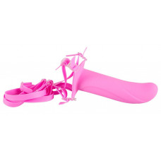 Полый розовый страпон Horny на регулируемых ремешках - 16 см.