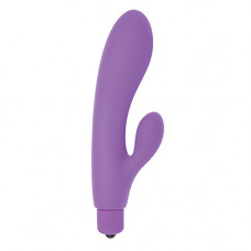 Фиолетовый вибратор с клиторальным пальчиком TINY RABBIT SILICONE - 15 см.