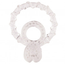 Прозрачное эрекционное кольцо с подхватом мошонки и клиторальным язычком BASICX TPR DOUBLE COCKRING