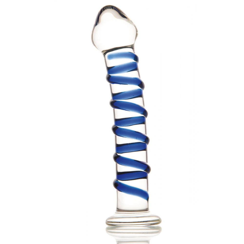 Фаллоимитатор из стекла с синей спиралью - 18 см. (Sexus 912001)