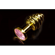 Маленькая золотистая витая пробка с розовым кристаллом - 7,5 см.