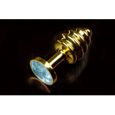 Маленькая золотистая витая пробка с голубым кристаллом - 7,5 см.