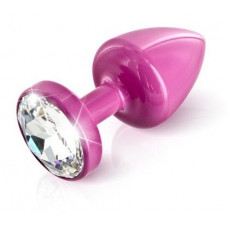 Розовая анальная втулка с прозрачным кристаллом  Anni Round T2 - 7,5 см.