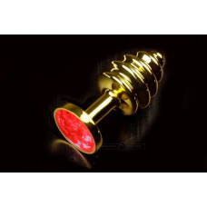 Золотистая маленькая витая пробка с красным кристаллом - 7 см.