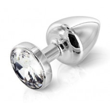 Серебристая пробка ANNI round silver plated T3 с прозрачным кристаллом - 9 см.