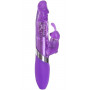 Фиолетовый вибратор с вращением бусин и клиторальным зайчиком Power Play O-Bunny - 21,5 см.