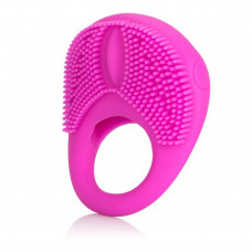 Розовое эрекционное кольцо с щеточкой и вибрацией Silicone Intimacy Enhancer