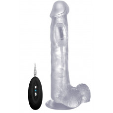 Прозрачный вибратор-реалистик Vibrating Realistic Cock 10  With Scrotum - 27 см.