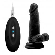 Чёрный вибратор-реалистик Vibrating Realistic Cock 6  With Scrotum - 15 см.