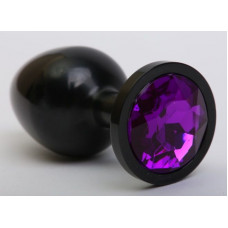 Чёрная анальная пробка с фиолетовым стразом - 8,2 см.