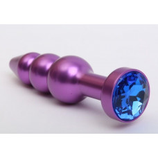 Фиолетовая фигурная анальная ёлочка с синим кристаллом - 11,2 см.