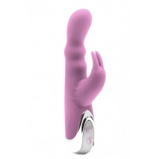 Розовый вибратор Silicone Bunny с клиторальным отростком - 16,5 см.