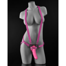 Розовая страпон-система 7  Strap-On Suspender Harness Set с реалистичной насадкой - 19 см.